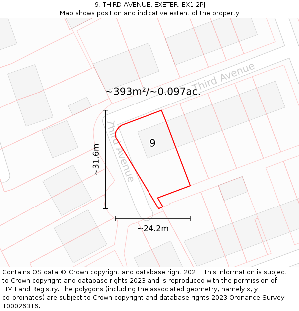 9, THIRD AVENUE, EXETER, EX1 2PJ: Plot and title map