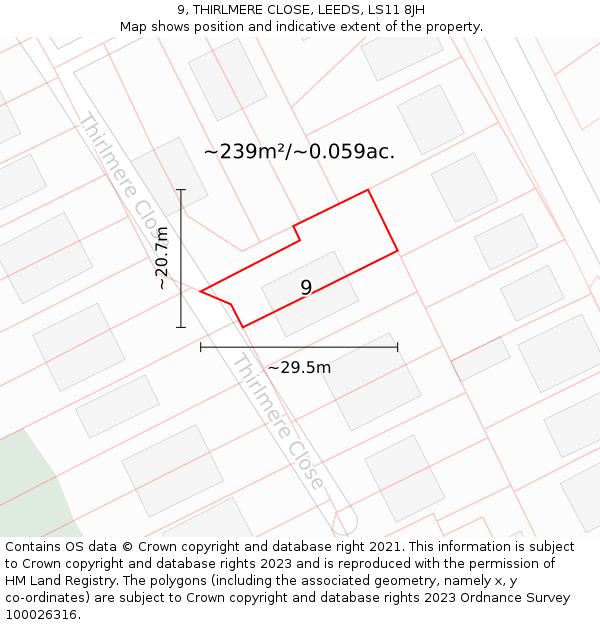 9, THIRLMERE CLOSE, LEEDS, LS11 8JH: Plot and title map