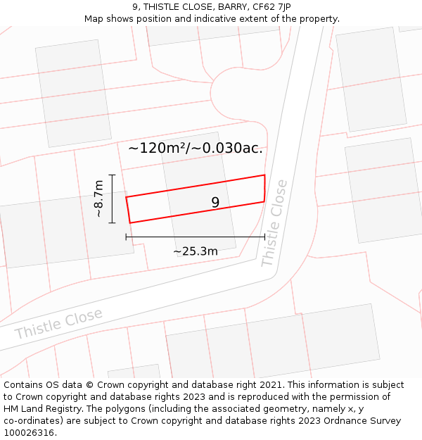 9, THISTLE CLOSE, BARRY, CF62 7JP: Plot and title map