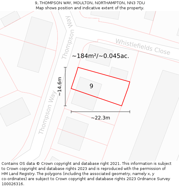 9, THOMPSON WAY, MOULTON, NORTHAMPTON, NN3 7DU: Plot and title map