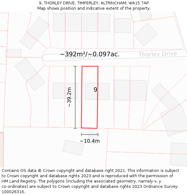 9, THORLEY DRIVE, TIMPERLEY, ALTRINCHAM, WA15 7AP: Plot and title map