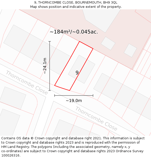 9, THORNCOMBE CLOSE, BOURNEMOUTH, BH9 3QL: Plot and title map