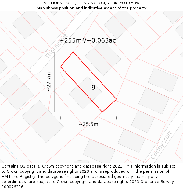 9, THORNCROFT, DUNNINGTON, YORK, YO19 5RW: Plot and title map