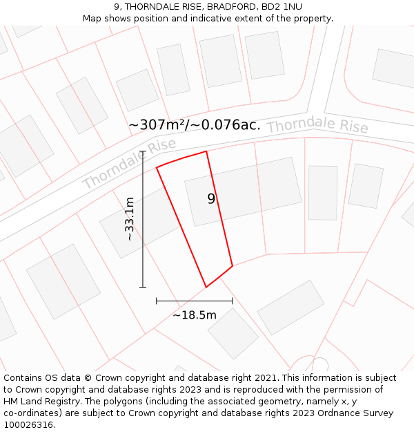 9, THORNDALE RISE, BRADFORD, BD2 1NU: Plot and title map