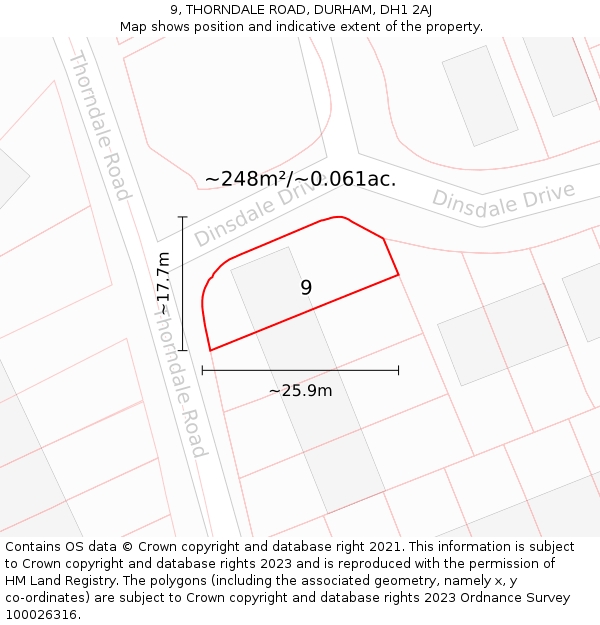 9, THORNDALE ROAD, DURHAM, DH1 2AJ: Plot and title map