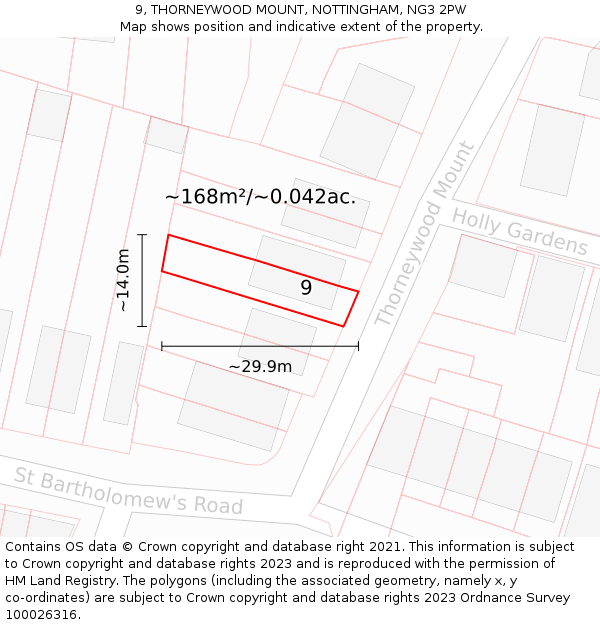 9, THORNEYWOOD MOUNT, NOTTINGHAM, NG3 2PW: Plot and title map