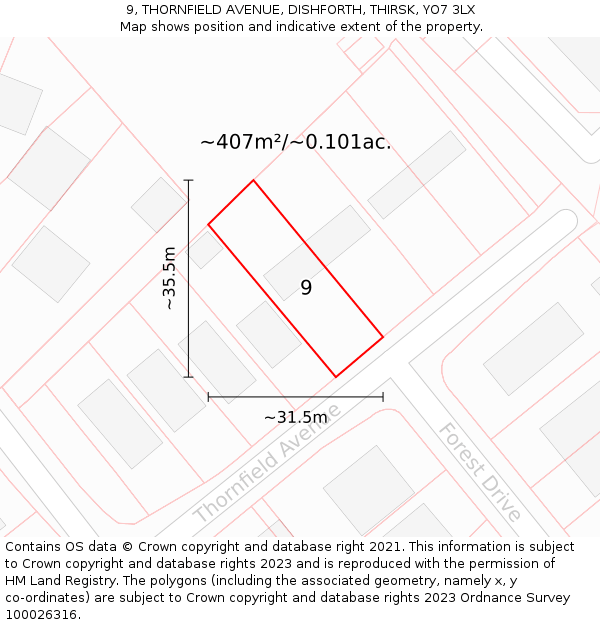 9, THORNFIELD AVENUE, DISHFORTH, THIRSK, YO7 3LX: Plot and title map