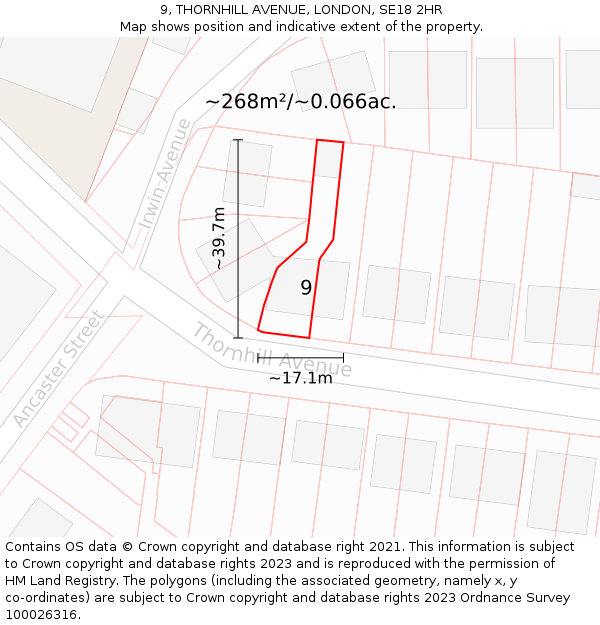 9, THORNHILL AVENUE, LONDON, SE18 2HR: Plot and title map