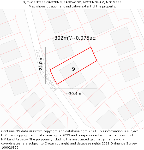 9, THORNTREE GARDENS, EASTWOOD, NOTTINGHAM, NG16 3EE: Plot and title map