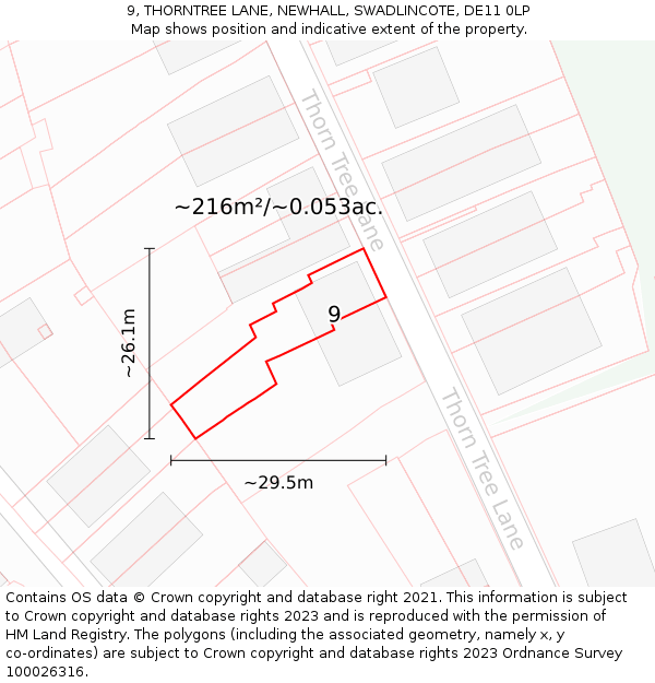 9, THORNTREE LANE, NEWHALL, SWADLINCOTE, DE11 0LP: Plot and title map