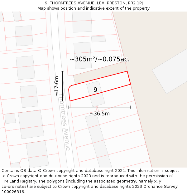 9, THORNTREES AVENUE, LEA, PRESTON, PR2 1PJ: Plot and title map