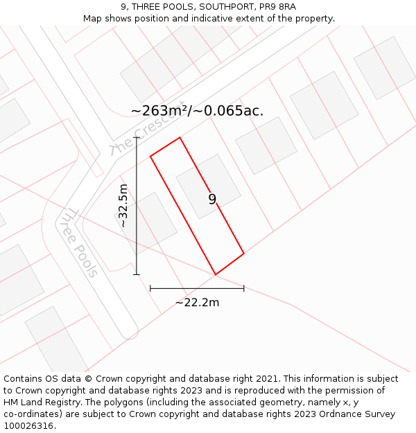9, THREE POOLS, SOUTHPORT, PR9 8RA: Plot and title map