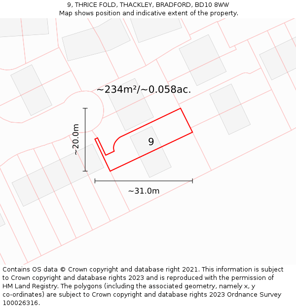9, THRICE FOLD, THACKLEY, BRADFORD, BD10 8WW: Plot and title map