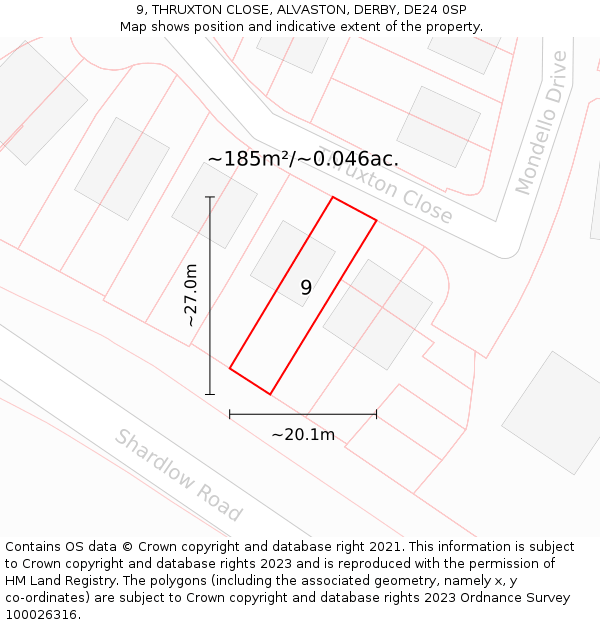 9, THRUXTON CLOSE, ALVASTON, DERBY, DE24 0SP: Plot and title map