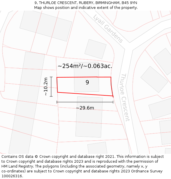9, THURLOE CRESCENT, RUBERY, BIRMINGHAM, B45 9YN: Plot and title map