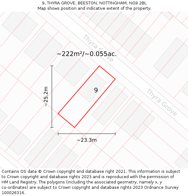 9, THYRA GROVE, BEESTON, NOTTINGHAM, NG9 2BL: Plot and title map