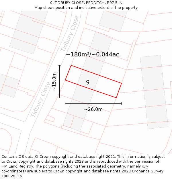 9, TIDBURY CLOSE, REDDITCH, B97 5LN: Plot and title map