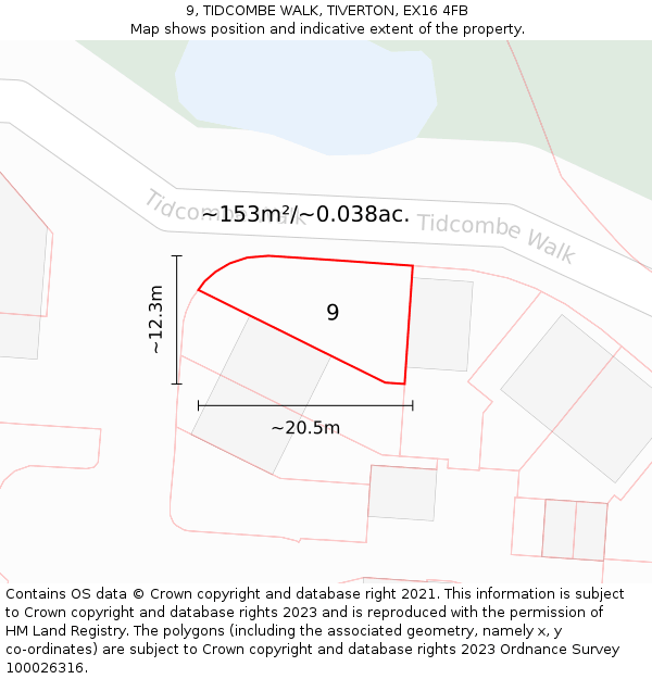 9, TIDCOMBE WALK, TIVERTON, EX16 4FB: Plot and title map