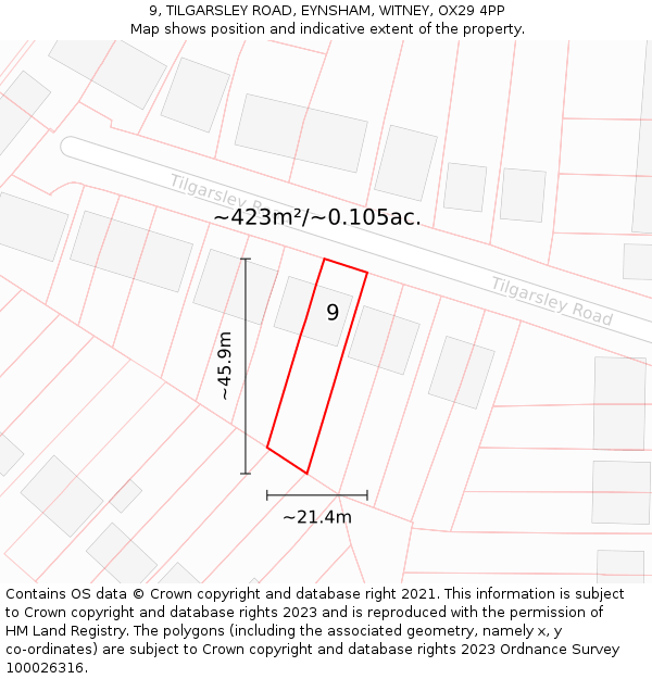 9, TILGARSLEY ROAD, EYNSHAM, WITNEY, OX29 4PP: Plot and title map