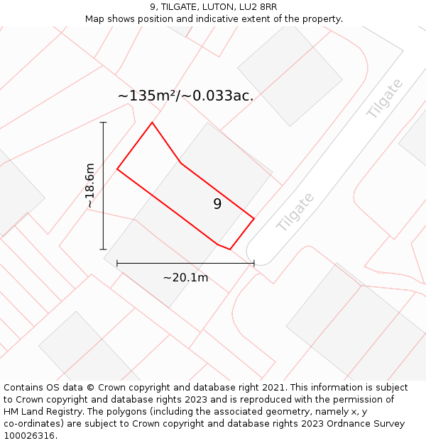 9, TILGATE, LUTON, LU2 8RR: Plot and title map