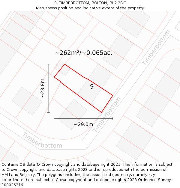 9, TIMBERBOTTOM, BOLTON, BL2 3DG: Plot and title map