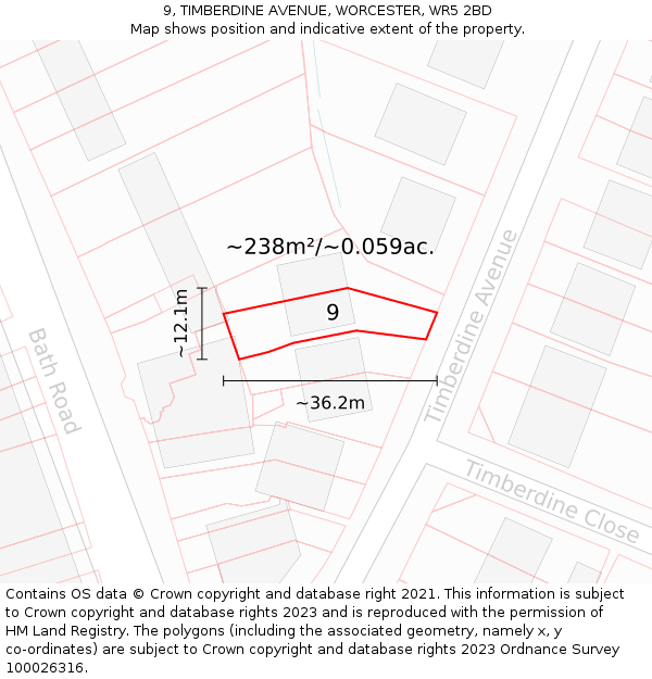 9, TIMBERDINE AVENUE, WORCESTER, WR5 2BD: Plot and title map
