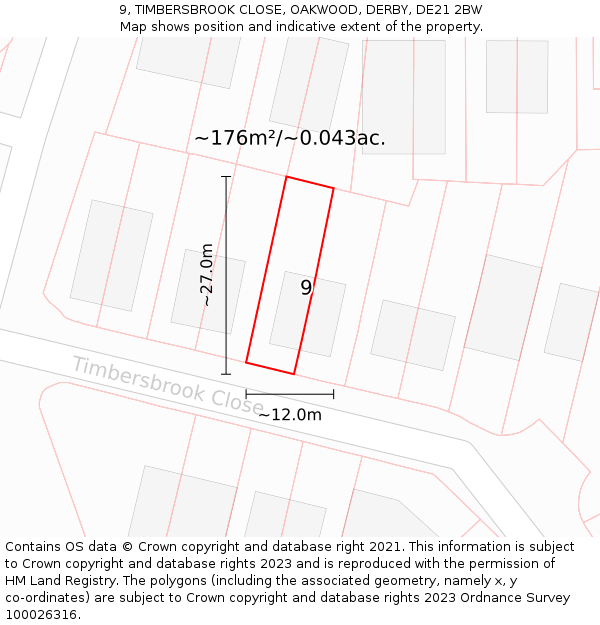 9, TIMBERSBROOK CLOSE, OAKWOOD, DERBY, DE21 2BW: Plot and title map