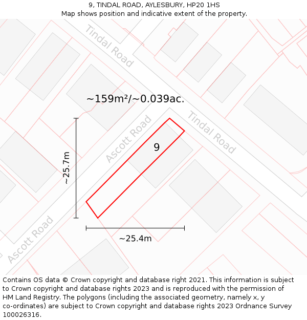 9, TINDAL ROAD, AYLESBURY, HP20 1HS: Plot and title map