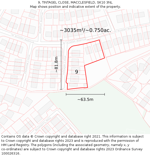 9, TINTAGEL CLOSE, MACCLESFIELD, SK10 3NL: Plot and title map