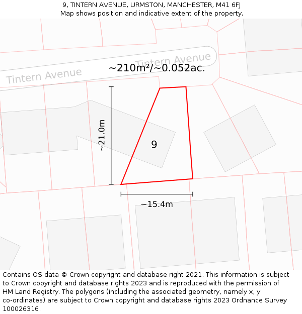 9, TINTERN AVENUE, URMSTON, MANCHESTER, M41 6FJ: Plot and title map