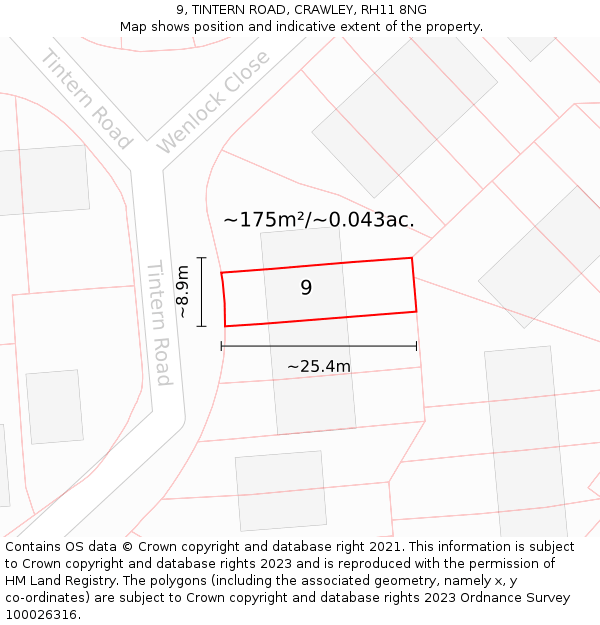9, TINTERN ROAD, CRAWLEY, RH11 8NG: Plot and title map