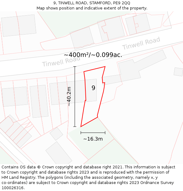 9, TINWELL ROAD, STAMFORD, PE9 2QQ: Plot and title map