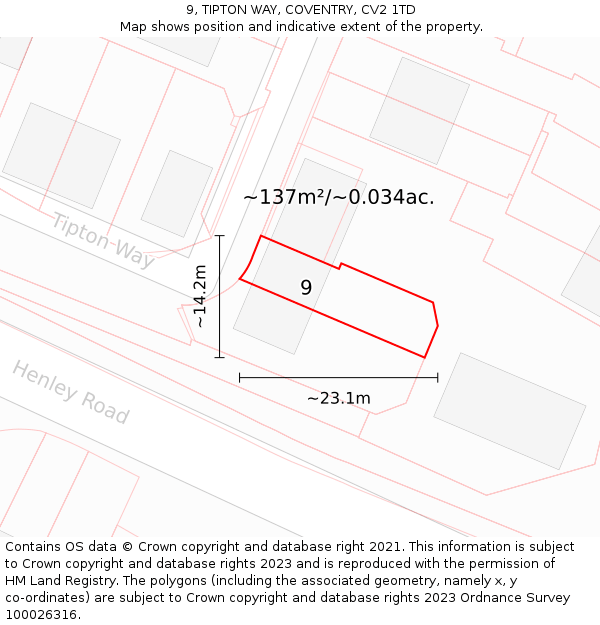 9, TIPTON WAY, COVENTRY, CV2 1TD: Plot and title map