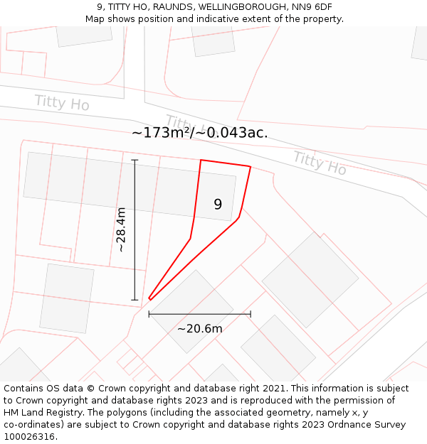 9, TITTY HO, RAUNDS, WELLINGBOROUGH, NN9 6DF: Plot and title map
