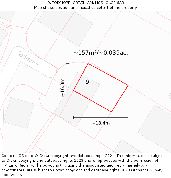 9, TODMORE, GREATHAM, LISS, GU33 6AR: Plot and title map