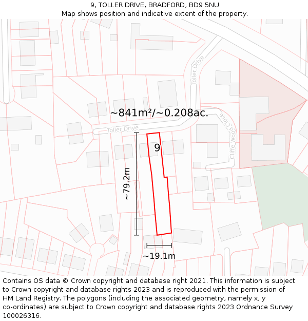 9, TOLLER DRIVE, BRADFORD, BD9 5NU: Plot and title map