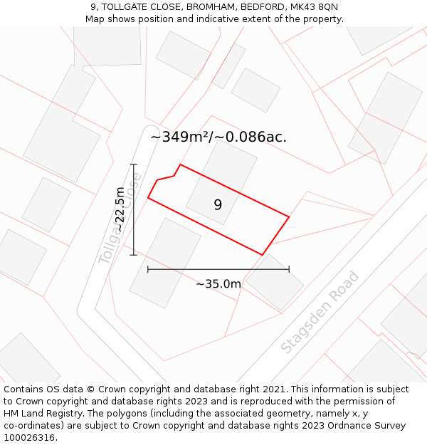 9, TOLLGATE CLOSE, BROMHAM, BEDFORD, MK43 8QN: Plot and title map