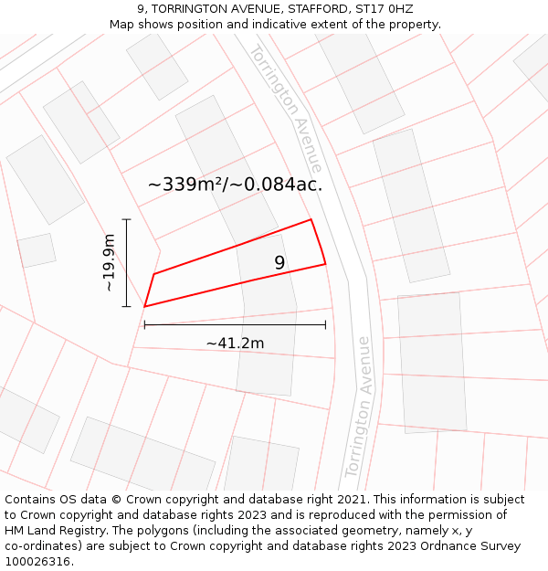 9, TORRINGTON AVENUE, STAFFORD, ST17 0HZ: Plot and title map