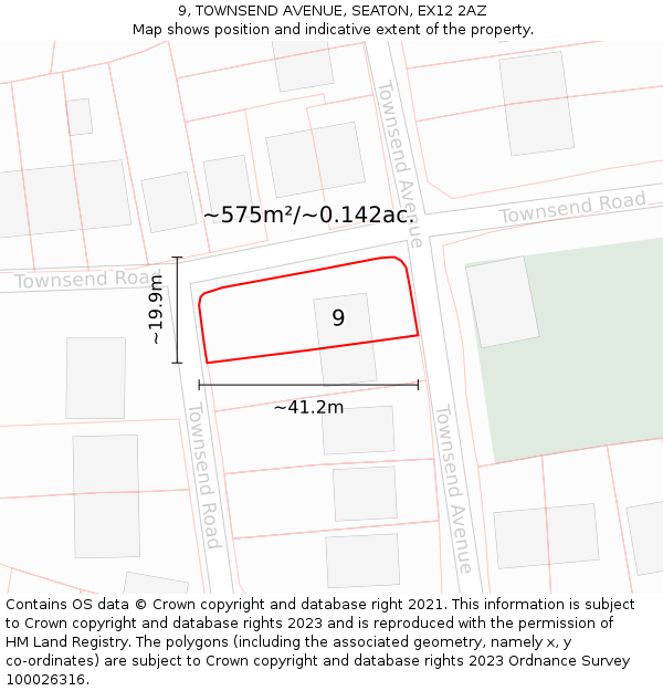 9, TOWNSEND AVENUE, SEATON, EX12 2AZ: Plot and title map