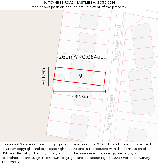 9, TOYNBEE ROAD, EASTLEIGH, SO50 9DH: Plot and title map