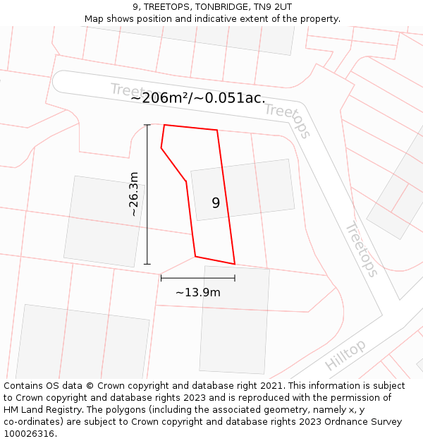9, TREETOPS, TONBRIDGE, TN9 2UT: Plot and title map