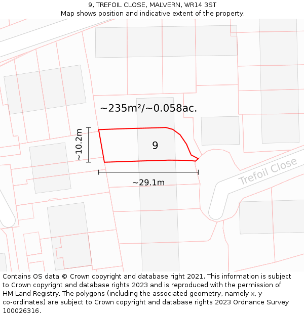 9, TREFOIL CLOSE, MALVERN, WR14 3ST: Plot and title map