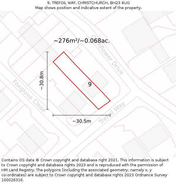 9, TREFOIL WAY, CHRISTCHURCH, BH23 4UG: Plot and title map