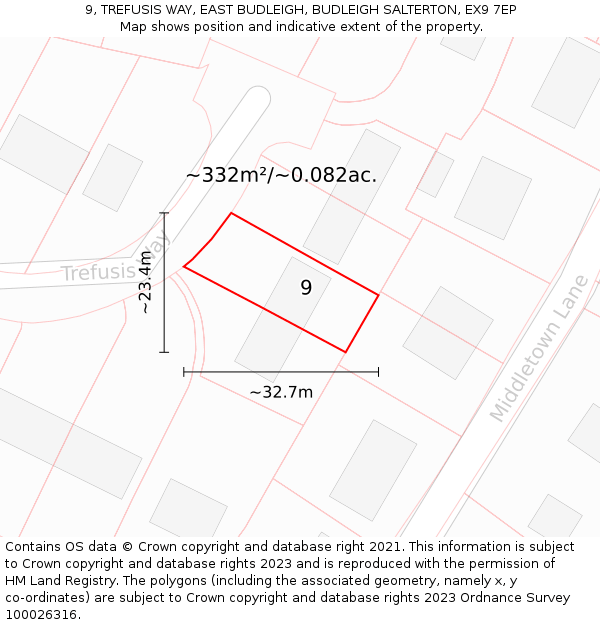 9, TREFUSIS WAY, EAST BUDLEIGH, BUDLEIGH SALTERTON, EX9 7EP: Plot and title map