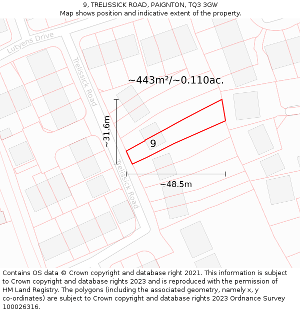 9, TRELISSICK ROAD, PAIGNTON, TQ3 3GW: Plot and title map