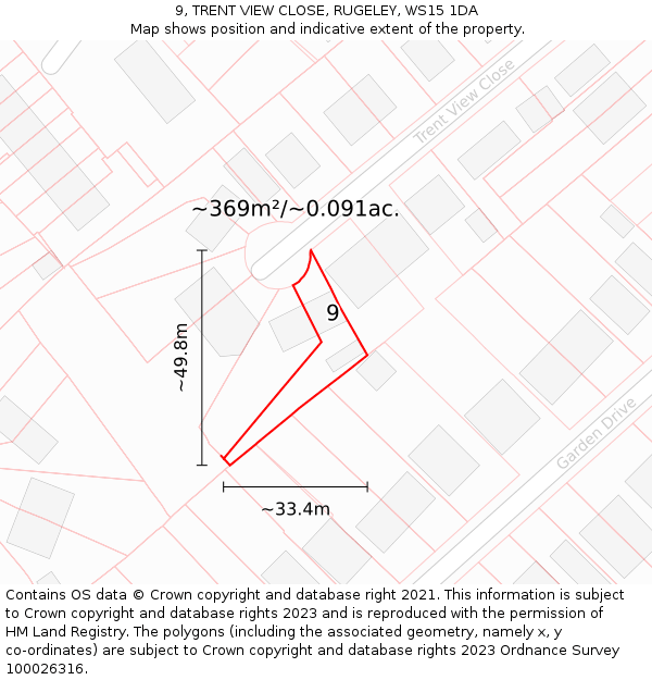9, TRENT VIEW CLOSE, RUGELEY, WS15 1DA: Plot and title map