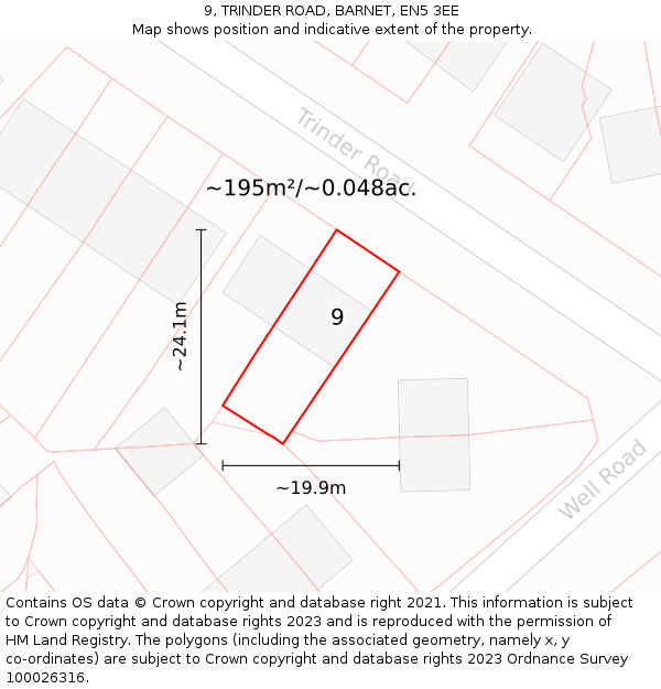 9, TRINDER ROAD, BARNET, EN5 3EE: Plot and title map