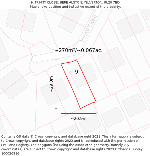 9, TRINITY CLOSE, BERE ALSTON, YELVERTON, PL20 7BD: Plot and title map