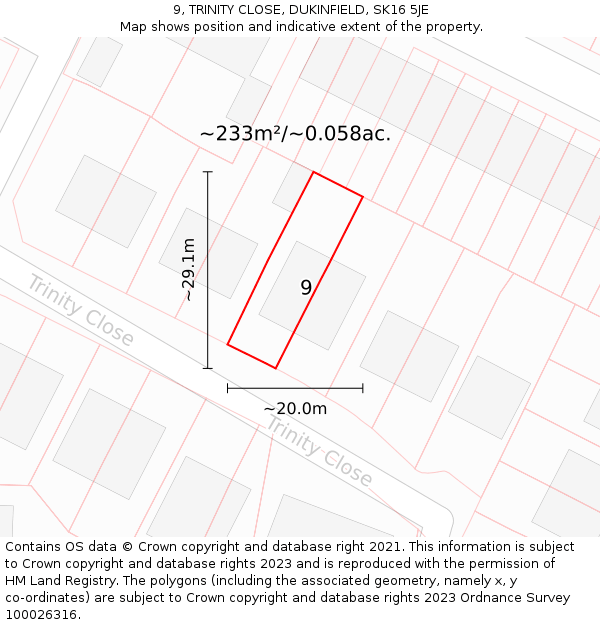 9, TRINITY CLOSE, DUKINFIELD, SK16 5JE: Plot and title map