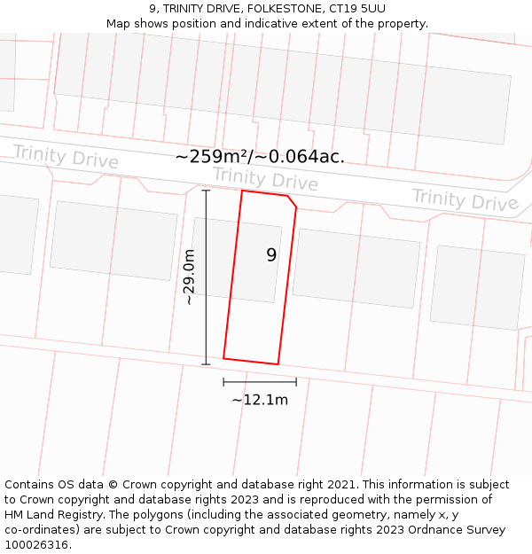 9, TRINITY DRIVE, FOLKESTONE, CT19 5UU: Plot and title map